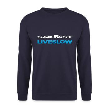 Sail Fast Liveslow blanc - Sweat-shirt Unisexe - marine - Devant - Alina (178cm) & Michal (187cm)