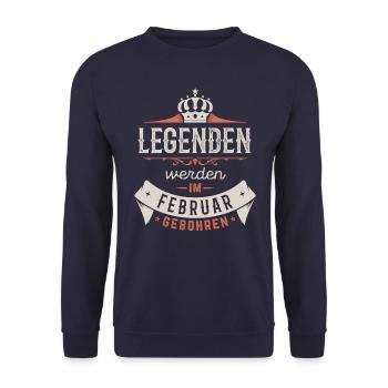 Legenden werden im Februar gebohren - Unisex Pullover - Navy - Vorne - Alina (178cm) & Michal (187cm)