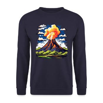 active volcano with ash cloud and lava flows - Unisex Sweatshirt - navy - Front - Alina (178cm) & Michal (187cm)