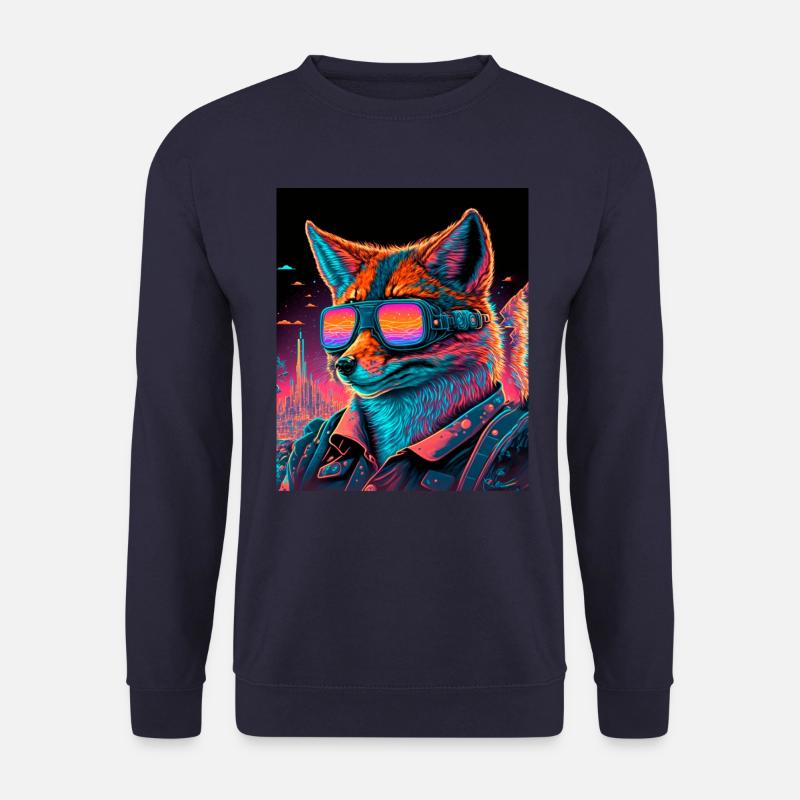 Retro Futuristic Synthwave Fox - Unisex Sweatshirt - navy