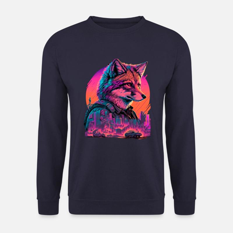 Retro Futuristic Synthwave Fox - Unisex Pullover - Navy