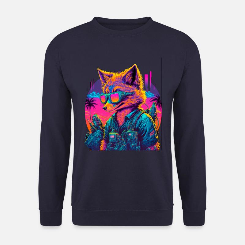 Retro Futuristic Synthwave Fox - Unisex Sweatshirt - navy