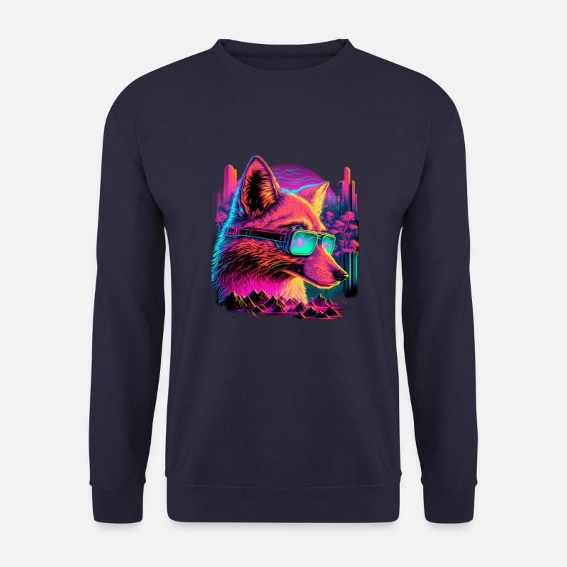 Retro Futuristic Synthwave Fox - Unisex Pullover - Navy