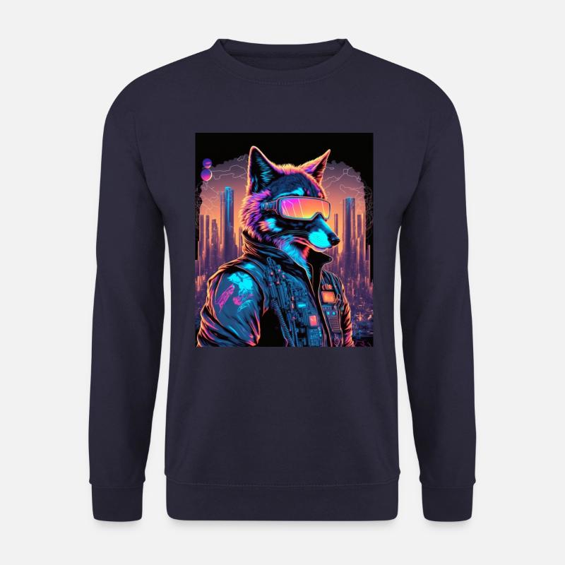 Retro Futuristic Synthwave Fox - Unisex Sweatshirt - navy