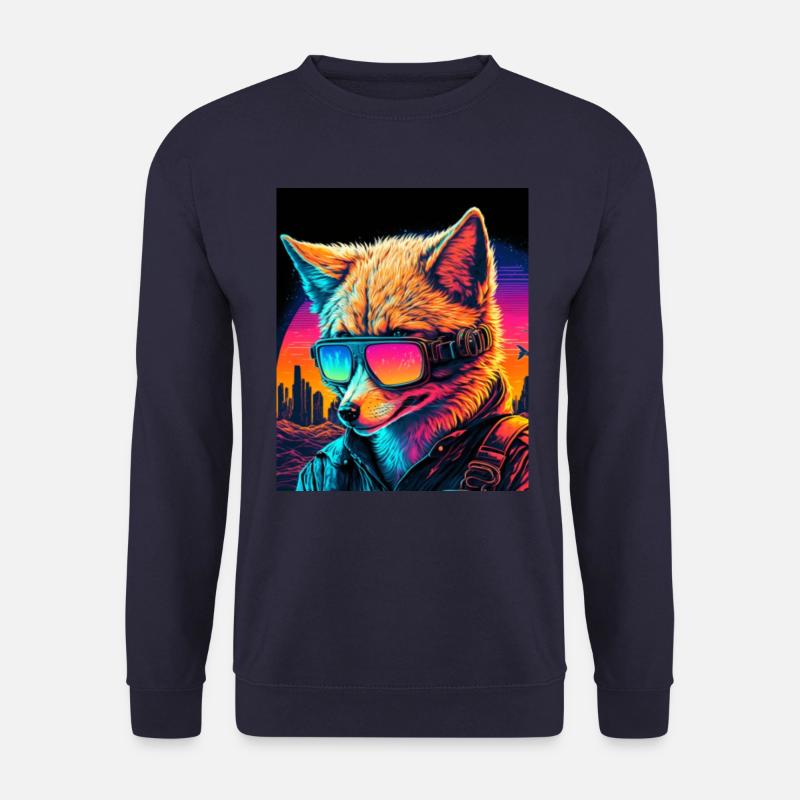 Retro Futuristic Synthwave Fox - Unisex Pullover - Navy