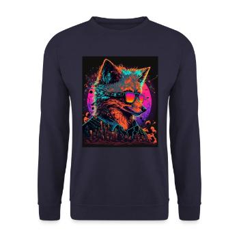 Rétro Futuriste Synthwave Fox - Sweat-shirt Unisexe - marine - Devant - Alina (178cm) & Michal (187cm)