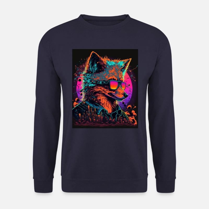 Retro Futuristic Synthwave Fox - Unisex Sweatshirt - navy