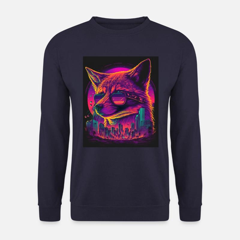 Retro Futuristic Synthwave Fox - Unisex Sweatshirt - navy