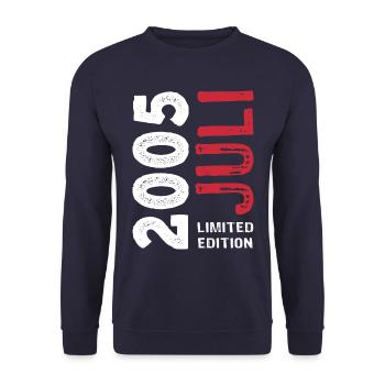 Limited Edition Juli 2005 - Geburtstag - Geschenk - Unisex Pullover - Navy - Vorne - Alina (178cm) & Michal (187cm)