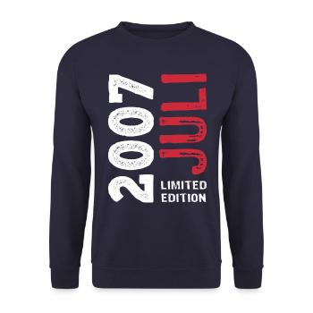 Limited Edition Juli 2007 - Geburtstag - Geschenk - Unisex Pullover - Navy - Vorne - Alina (178cm) & Michal (187cm)