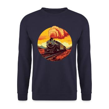 Locomotive à vapeur d’époque au coucher du soleil: voyage dans le temps sur - Sweat-shirt Unisexe - marine - Devant - Alina (178cm) & Michal (187cm)