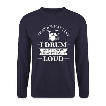 I play drums according to Funny Gift - Unisex Sweatshirt - navy - Front - Alina (178cm) & Michal (187cm)