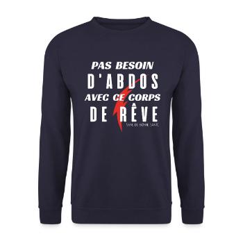 Pas Besoin d'Abdos avec ce corps de rêve (blc) - Sweat-shirt Unisexe - marine - Devant - Alina (178cm) & Michal (187cm)