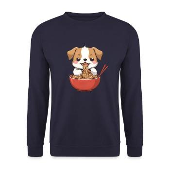 Cute Dog Eating Noodles - Unisex Sweatshirt - navy - Front - Alina (178cm) & Michal (187cm)