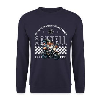 Schnell Biker Motorrad Wichtel - Unisex Pullover - Navy - Vorne - Alina (178cm) & Michal (187cm)