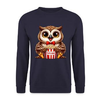 Owl Popcorn Cinema Film Critic Film Lovers - Unisex Sweatshirt - navy - Front - Alina (178cm) & Michal (187cm)