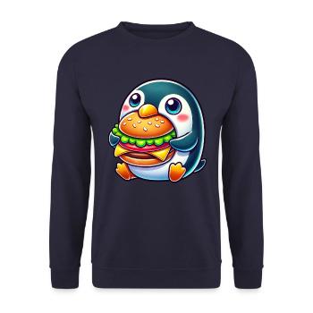 Süßer Pinguin Burger Cartoon Fast Food - Unisex Pullover - Navy - Vorne - Alina (178cm) & Michal (187cm)