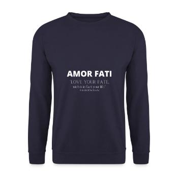 AMOR FATI Friedrich Nietzsche love your destiny - Unisex Sweatshirt - navy - Front - Alina (178cm) & Michal (187cm)