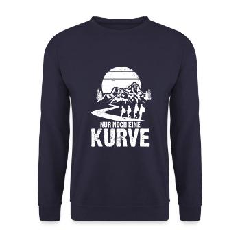 Nur noch eine Kurve dann sind wir da Wandern Berge - Unisex Pullover - Navy - Vorne - Alina (178cm) & Michal (187cm)