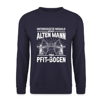 Unterschätze Niemals Einen Alten Mann Mit Pfeil - Unisex Pullover - Navy - Vorne - Alina (178cm) & Michal (187cm)
