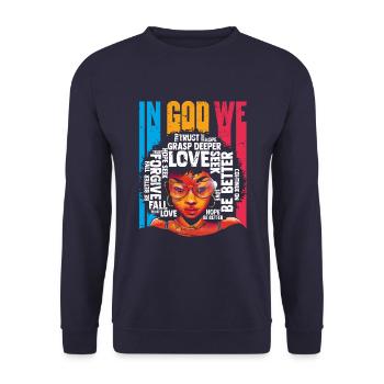 Auf Gott Vertrauen Liebe Bewahren Fatih Vergeben - Unisex Pullover - Navy - Vorne - Alina (178cm) & Michal (187cm)
