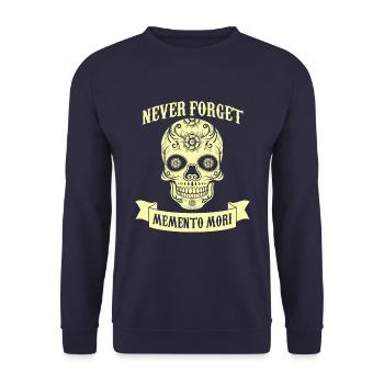 Memento Mori Keine Gnade Zitate Tod Schädel Leser - Unisex Pullover - Navy - Vorne - Alina (178cm) & Michal (187cm)