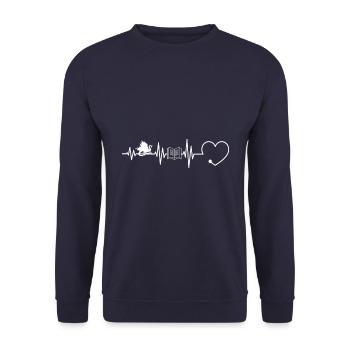 Ich Lebe Für Bücher Und Drachen Heartbeat Heart - Unisex Pullover - Navy - Vorne - Alina (178cm) & Michal (187cm)