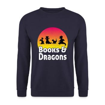Books & Dragons Bookworm Reading Books Sun - Unisex Sweatshirt - navy - Front - Alina (178cm) & Michal (187cm)