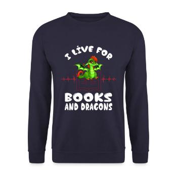 I live for books and dragons Heartbeat Library - Unisex Sweatshirt - navy - Front - Alina (178cm) & Michal (187cm)
