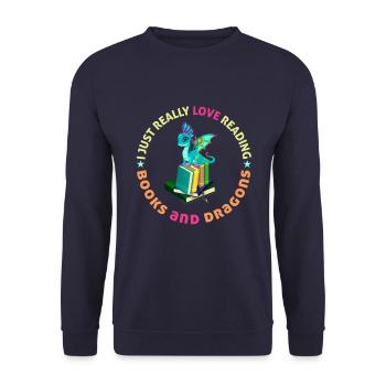 I just love reading books and dragons - Unisex Sweatshirt - navy - Front - Alina (178cm) & Michal (187cm)