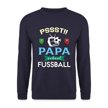 Pssst Papa Schaut Fussball Fernsehen Sport Show - Unisex Pullover - Navy - Vorne - Alina (178cm) & Michal (187cm)