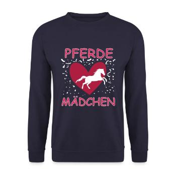 Pferde Mädchen Herz Liebe ReitenPony Reiter Stall - Unisex Pullover - Navy - Vorne - Alina (178cm) & Michal (187cm)