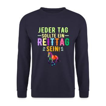 Jeder Tag Sollte Ein Reittag Sein Pferdesport Pony - Unisex Pullover - Navy - Vorne - Alina (178cm) & Michal (187cm)