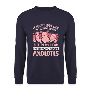 Axolotl Anime Salamandre mignonne Kawaii Animal - Sweat-shirt Unisexe - marine - Devant - Alina (178cm) & Michal (187cm)