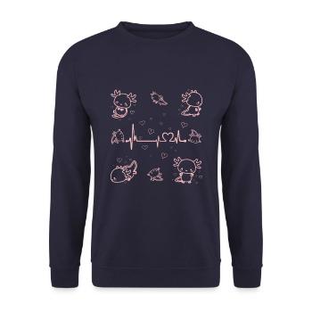 Axolotl Anime Niedlich Herzschlag Kawaii Tier - Unisex Pullover - Navy - Vorne - Alina (178cm) & Michal (187cm)