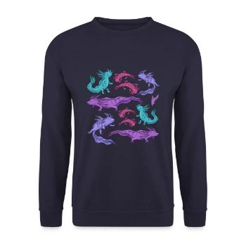 Axolotl Awesome Cute Salamander Kawaii Tier Kunst - Unisex Pullover - Navy - Vorne - Alina (178cm) & Michal (187cm)