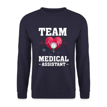 Team Medizinische Fachangestellte Herzschlag - Unisex Pullover - Navy - Vorne - Alina (178cm) & Michal (187cm)