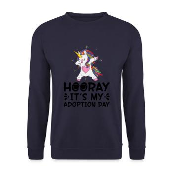 Hourra, aujourd’hui est mon jour d’adoption - Sweat-shirt Unisexe - marine - Devant - Alina (178cm) & Michal (187cm)