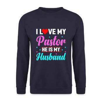 J’aime mon pasteur Il est mon mari Jésus - Sweat-shirt Unisexe - marine - Devant - Alina (178cm) & Michal (187cm)