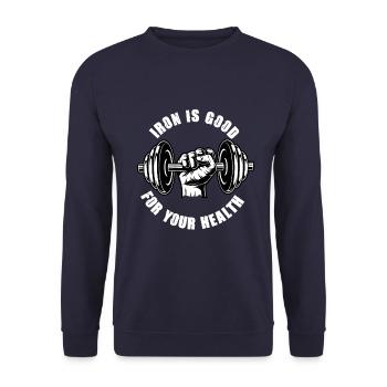 Le fer est bon pour la santé Haltère fort - Sweat-shirt Unisexe - marine - Devant - Alina (178cm) & Michal (187cm)