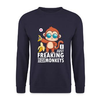 Ich Liebe Affen Und Bananen Mit Sungla - Unisex Pullover - Navy - Vorne - Alina (178cm) & Michal (187cm)