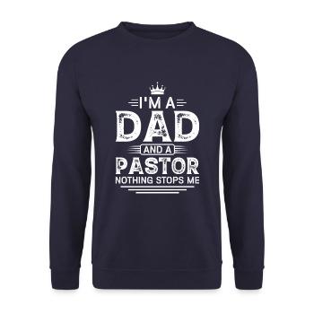 I am a father and a pastor nothing keeps me - Unisex Sweatshirt - navy - Front - Alina (178cm) & Michal (187cm)