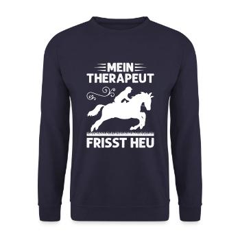 Mein Therapeut Frisst Heu Pferd Reiten Kultur Tier - Unisex Pullover - Navy - Vorne - Alina (178cm) & Michal (187cm)