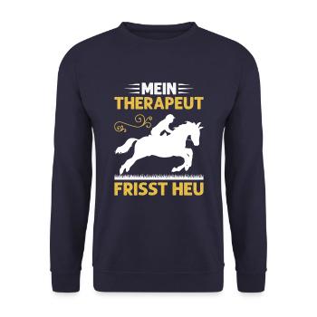 Mein Therapeut Frisst Heu Reiten - Unisex Pullover - Navy - Vorne - Alina (178cm) & Michal (187cm)