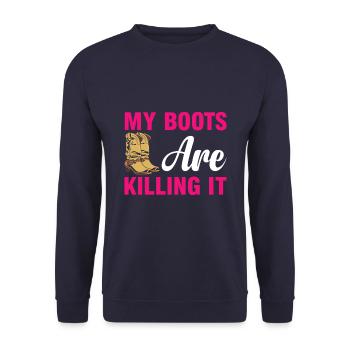 My Boots Are Killing It Horse Boots Riding - Unisex Sweatshirt - navy - Front - Alina (178cm) & Michal (187cm)