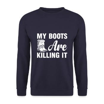 My Boots Are Killing It Horse Boots Riding White - Unisex Sweatshirt - navy - Front - Alina (178cm) & Michal (187cm)
