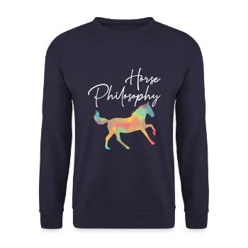 Pferd Philosophie Reiten Tier Western Style - Unisex Pullover - Navy - Vorne - Alina (178cm) & Michal (187cm)