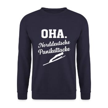 Oha Norddeutsche Panikattacke Skispringer - Unisex Pullover - Navy - Vorne - Alina (178cm) & Michal (187cm)
