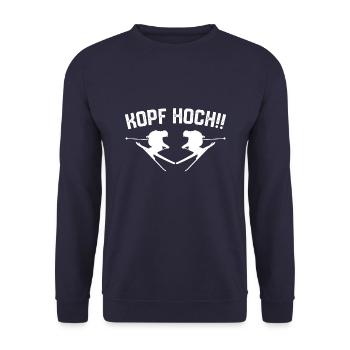 Kopf Hoch Skispringen Wintersport Ski Sport - Unisex Pullover - Navy - Vorne - Alina (178cm) & Michal (187cm)