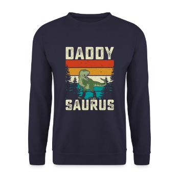 Daddy Saurus Rainbow Background Dino - Unisex Sweatshirt - navy - Front - Alina (178cm) & Michal (187cm)